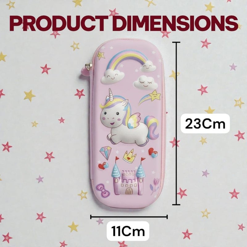 RIANZ Cute 3D Unicorn Pencil Pouch for Girls - Hard EVA Pencil Case with Large Capacity 3 Layer Storage, Pink - Image 3